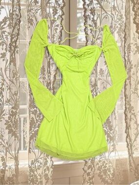 Y2K Fairycore Green Corset Long Sleeve Mesh Dress